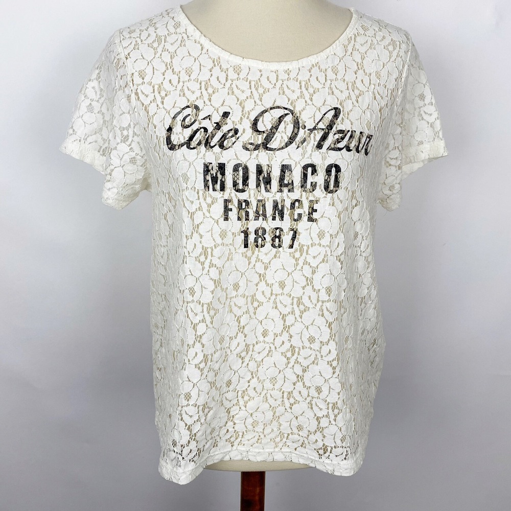 Piperlime Collection Cote DAzur Monaco France Lace Button Back Top Women M Ivory